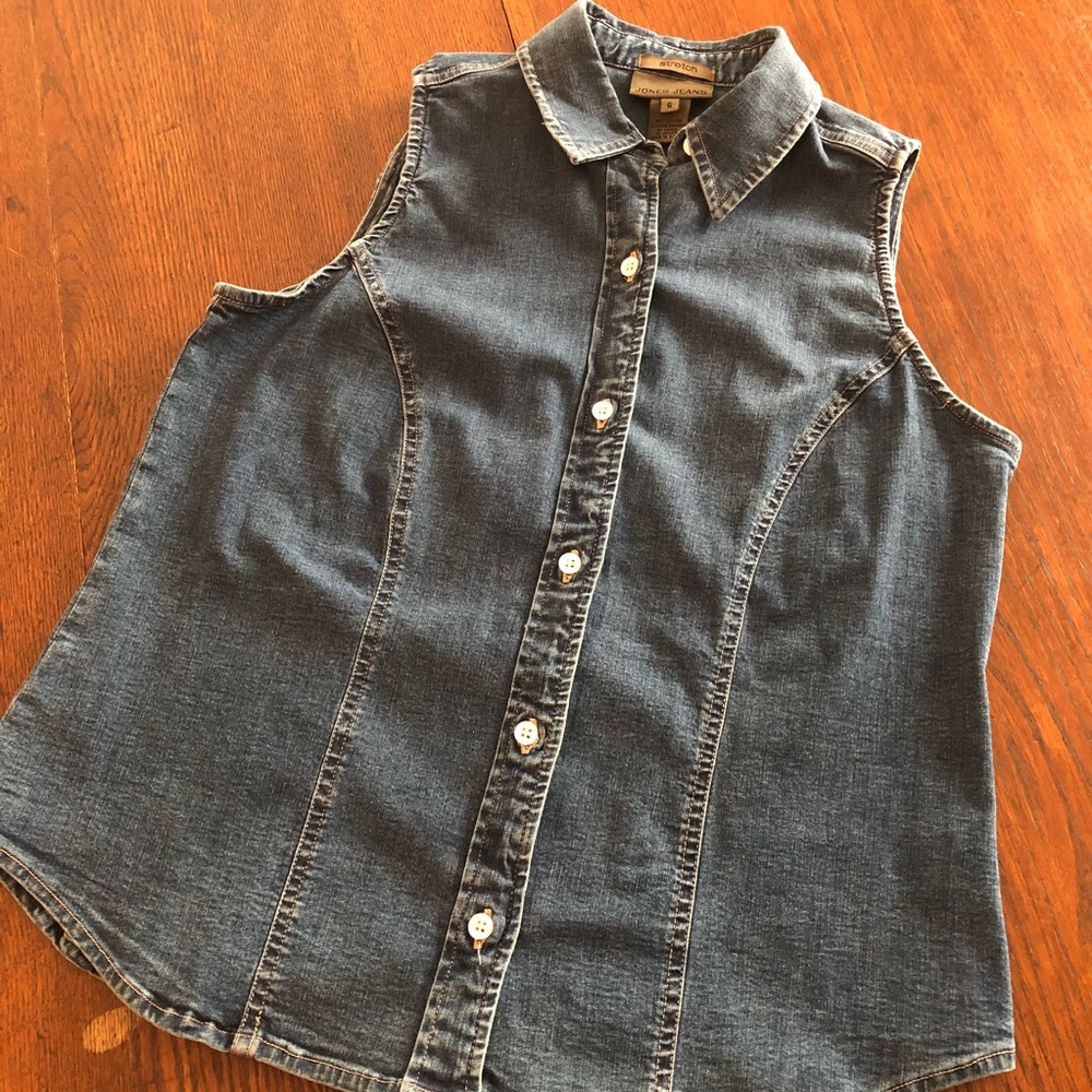 Jones Jeans Denim Shirt Sleeveless Size 6 Stretch